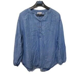 Hester and Orchard Chambray Tunic Top Oversized Lagenlook Coastal Cowgirl Sz XL